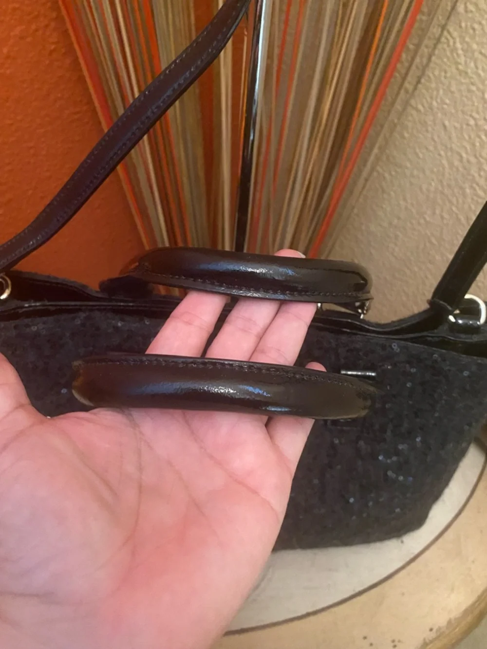 Kate Spade ♠️ - EUC - Brette Black Felt Flurry Sequin Patent-Trim Satchel Bag